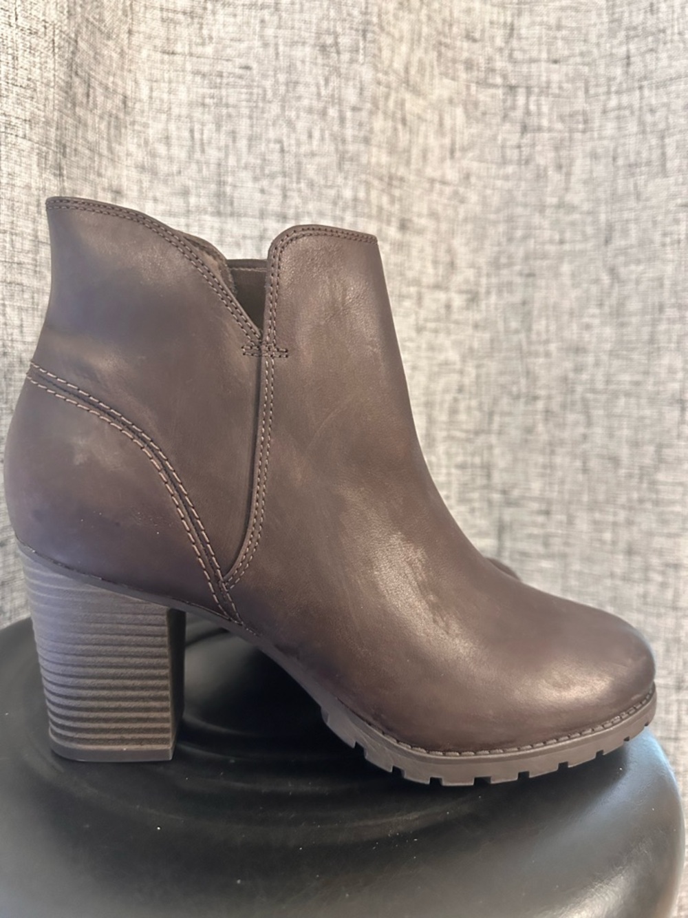 Women’s Brown Leather Ankle Bootie with Block Heel